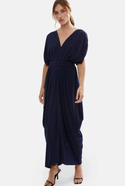 James Lakeland Batwing Pleated Maxi Dress Navy