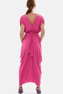 James Lakeland Batwing Pleated Maxi Dress Fuchsia