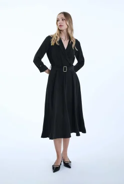 James Lakeland Belted Black Suit Midi Dress