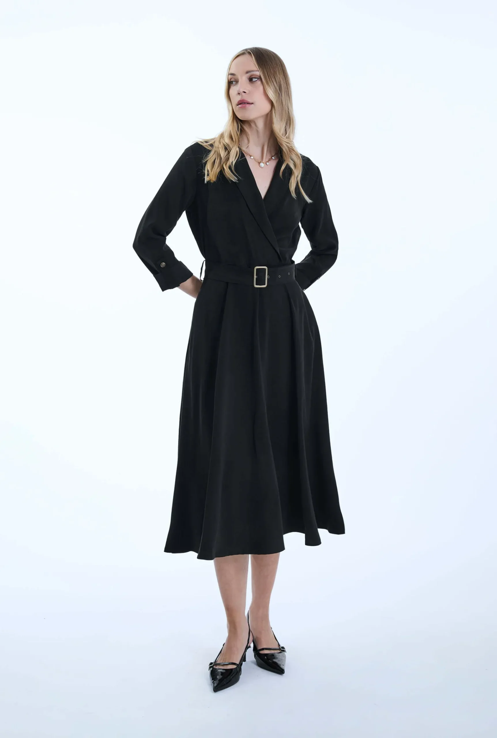 James Lakeland Belted Black Suit Midi Dress