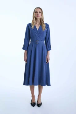 James Lakeland Belted Denim Suit Midi Dress