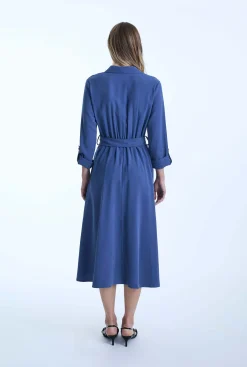 James Lakeland Belted Denim Suit Midi Dress