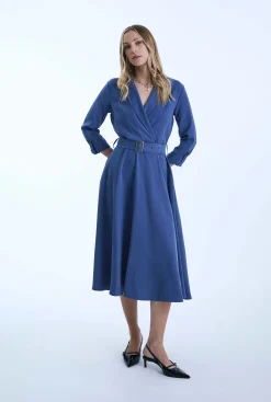 James Lakeland Belted Denim Suit Midi Dress