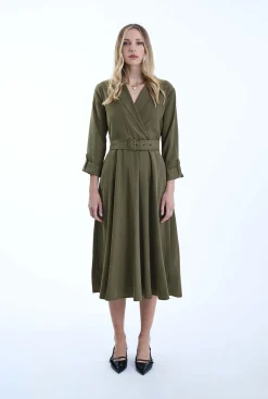 James Lakeland Belted Green Suit Midi Dress