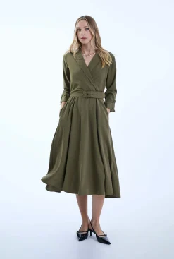 James Lakeland Belted Green Suit Midi Dress