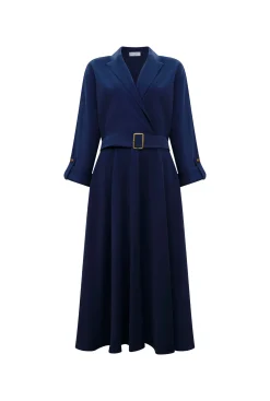 James Lakeland Belted Navy Suit Midi Dress
