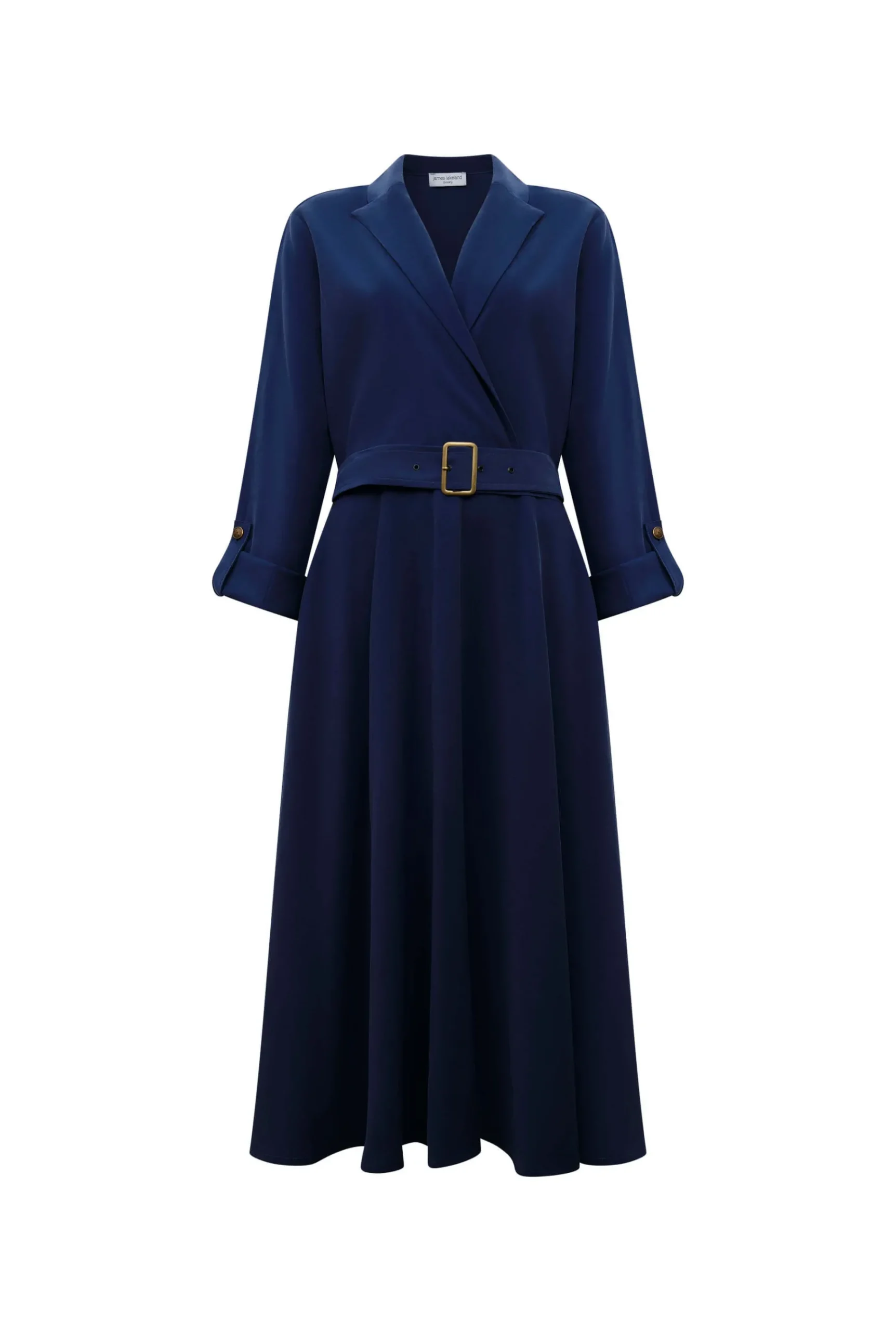 James Lakeland Belted Navy Suit Midi Dress