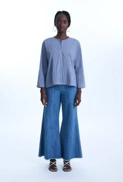 James Lakeland Bi-material Stripped Tunic Top