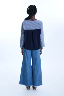 James Lakeland Bi-material Stripped Tunic Top