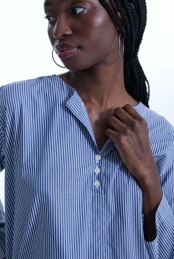 James Lakeland Bi-material Stripped Tunic Top