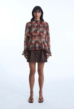 James Lakeland Birds Eye Ruffle Blouse
