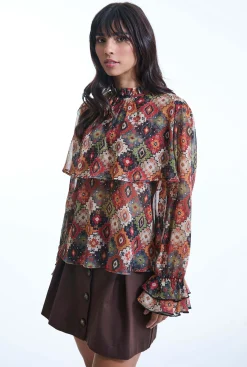 James Lakeland Birds Eye Ruffle Blouse