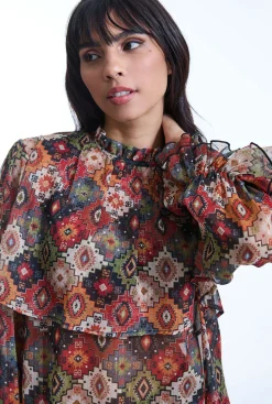 James Lakeland Birds Eye Ruffle Blouse