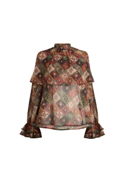 James Lakeland Birds Eye Ruffle Blouse