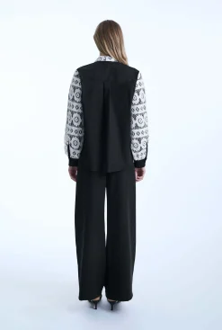 James Lakeland Black Crochet Sleeves Shirt