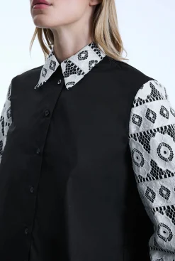 James Lakeland Black Crochet Sleeves Shirt