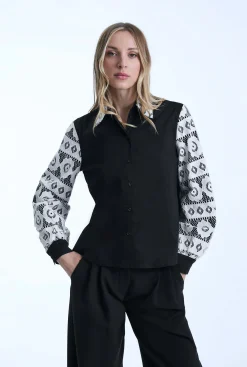 James Lakeland Black Crochet Sleeves Shirt