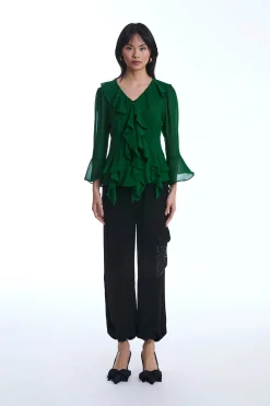 James Lakeland Chiffon Ruffle Green Shirt