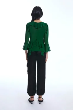 James Lakeland Chiffon Ruffle Green Shirt