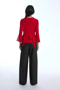 James Lakeland Chiffon Ruffle Red Shirt