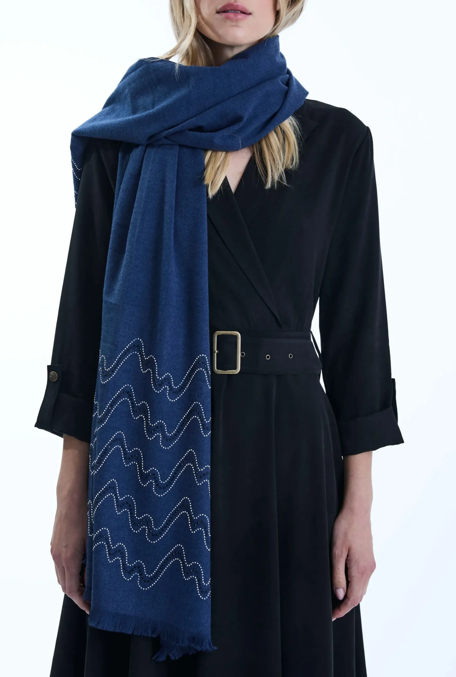 James Lakeland Crystal Wave Navy Scarf