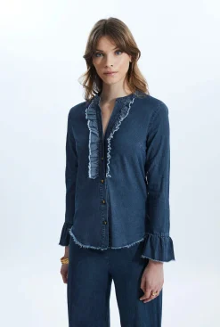 James Lakeland Denim Ruched Shirt