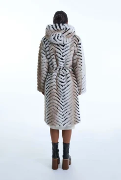 James Lakeland Faux Fox Belted Long Coat