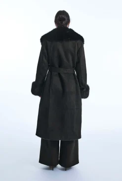 James Lakeland Faux Fur Cuff Belted Coat