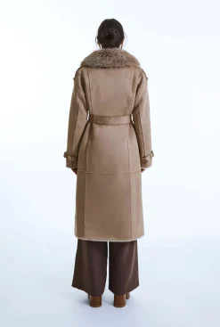 James Lakeland Faux Fur Suede Taupe Coat