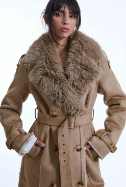 James Lakeland Faux Fur Suede Taupe Coat