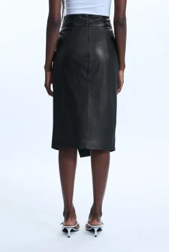 James Lakeland Faux Leather Side Ruched Skirt Black