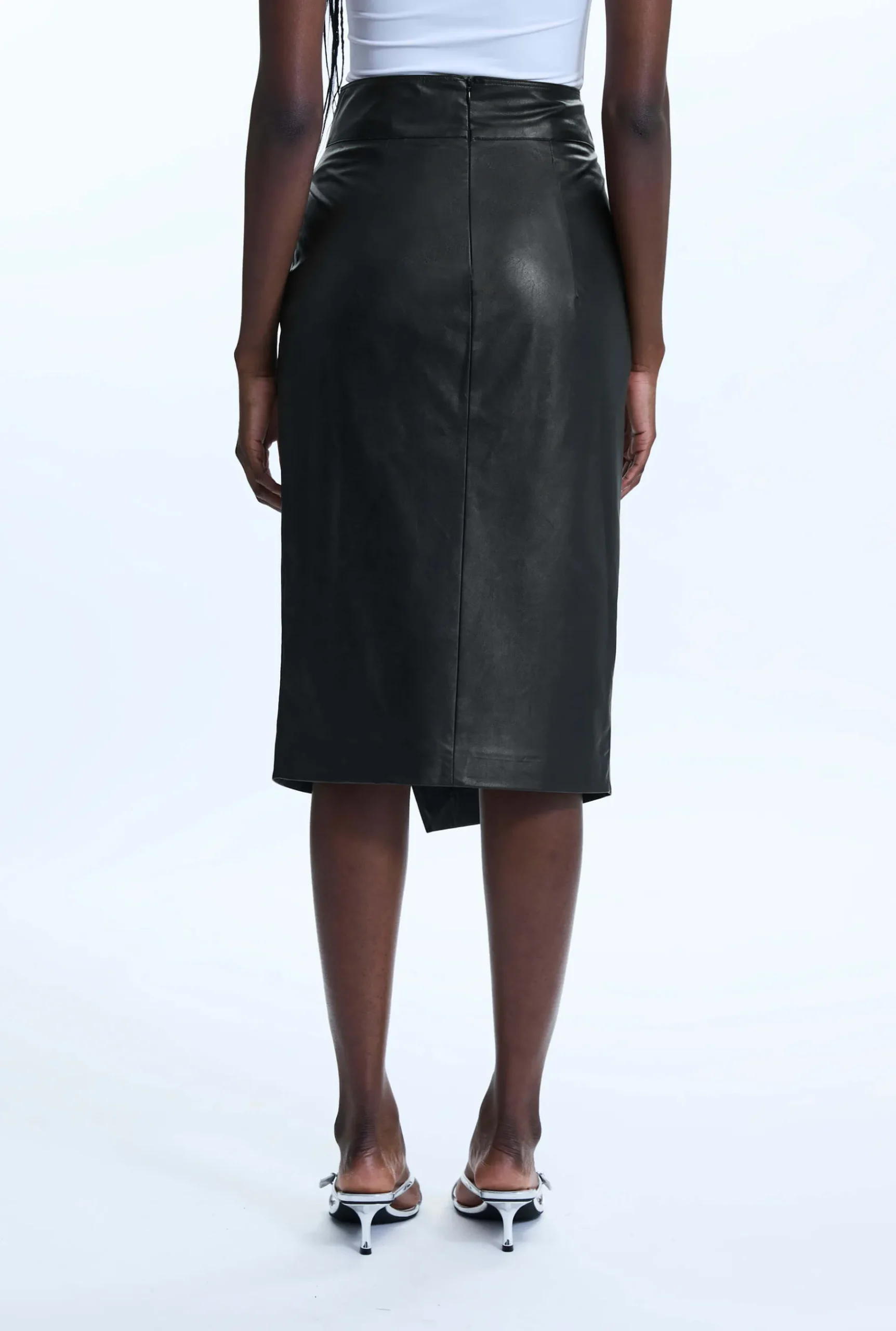 James Lakeland Faux Leather Side Ruched Skirt Black