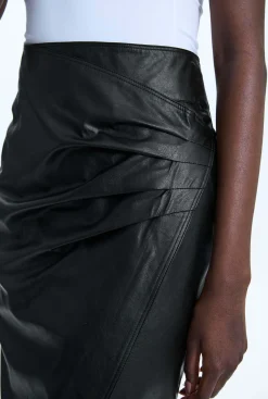 James Lakeland Faux Leather Side Ruched Skirt Black