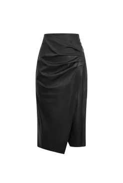 James Lakeland Faux Leather Side Ruched Skirt Black