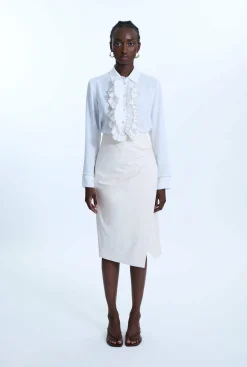 James Lakeland Faux Leather Side Ruched Skirt Cream
