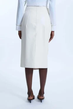 James Lakeland Faux Leather Side Ruched Skirt Cream