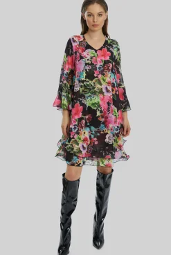 James Lakeland Flower Print Wave Hem Dress