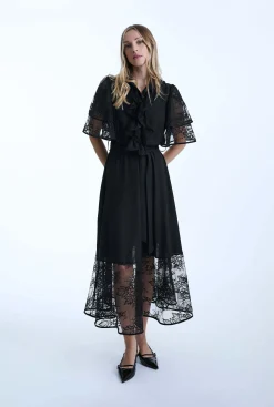James Lakeland Front Lace Ruffle Midi Dress