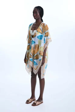 James Lakeland Gold Detail Leaf Kaftan Yellow