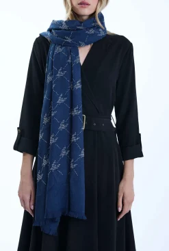 James Lakeland Houndstooth Navy Scarf