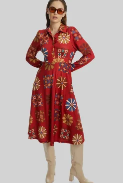 James Lakeland Jewelled Button Print Midi Dress Red