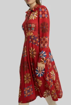 James Lakeland Jewelled Button Print Midi Dress Red
