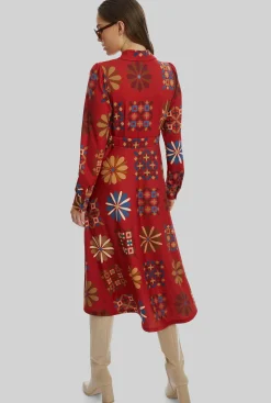 James Lakeland Jewelled Button Print Midi Dress Red