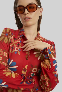 James Lakeland Jewelled Button Print Midi Dress Red