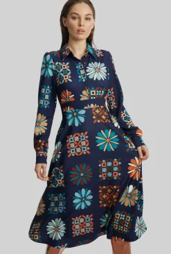 James Lakeland Jewelled Button Print Midi Dress Navy