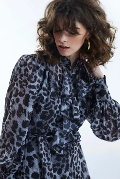 James Lakeland Leopard Print Midi Ruffle Dress Black