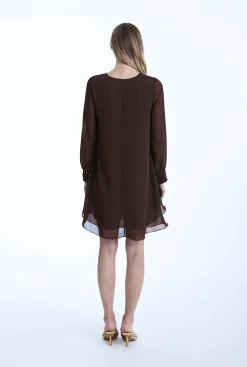 James Lakeland Long Sleeve Brown Wave Hem Dress