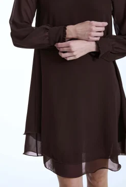 James Lakeland Long Sleeve Brown Wave Hem Dress