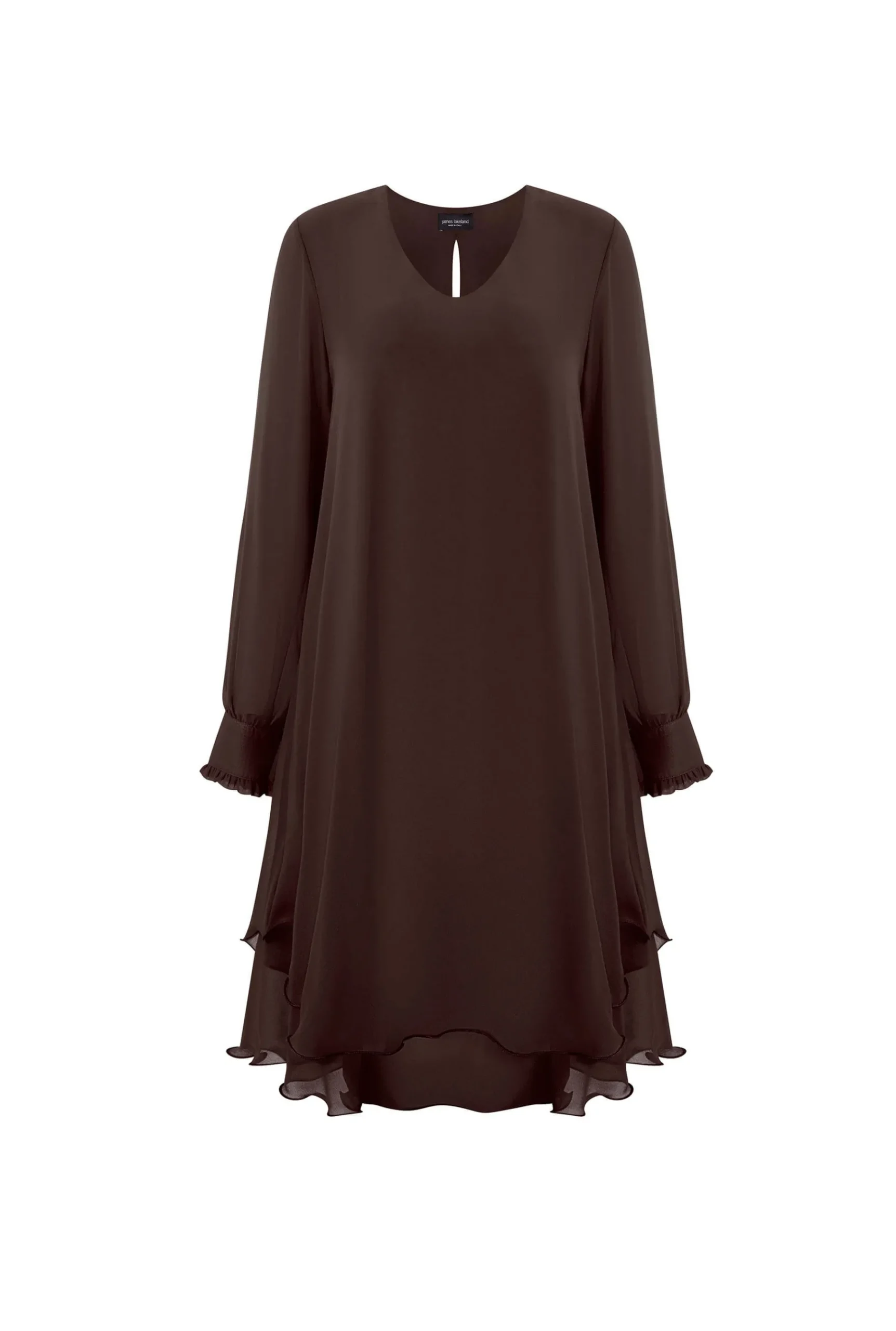 James Lakeland Long Sleeve Brown Wave Hem Dress
