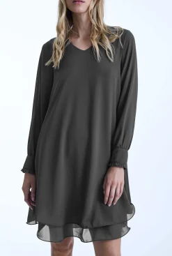 James Lakeland Long Sleeve Charcoal Wave Hem Dress